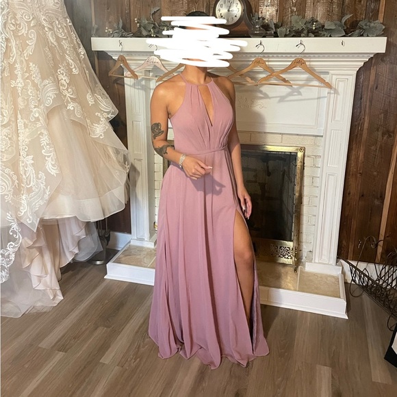 AZAZIE EVALLEEN A-Line Pleated Chiffon Floor-Length Dress Dusty Rose size 2 - Picture 10 of 11